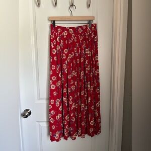 Source Unknown Red Floral A-Line Skirt